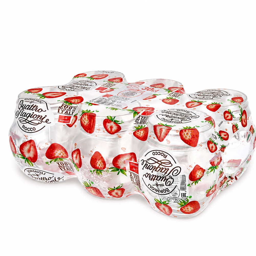 Frascos para uso doméstico Quattro Stagioni 300ml com motivo de morango Conjunto de 6 frascos de conserva para cozinha e arrumação