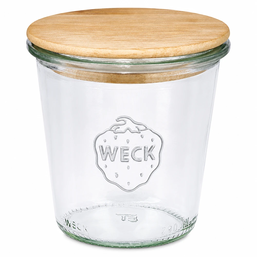 Frasco de vidro WECK 290ml RR80 alto com tampa de madeira Frasco de conservação Frasco de vidro com tampa de rosca de madeira