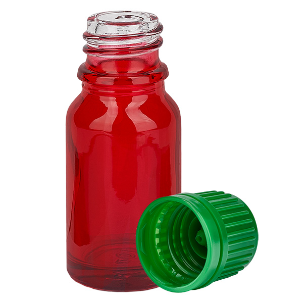 Frasco de 10 ml com tampa de rosca de 11 mm verde tampa inviolável RedLine UT18/10 Frasco de 10 ml com tampa de rosca de 11 mm verde tampa inviolável RedLine UT18/10