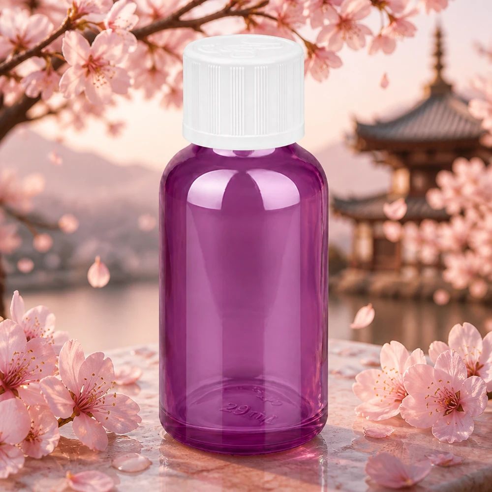 Frasco compacto roxo de 30 ml com conta-gotas de 1,2 mm para uma distribuição uniforme do líquido