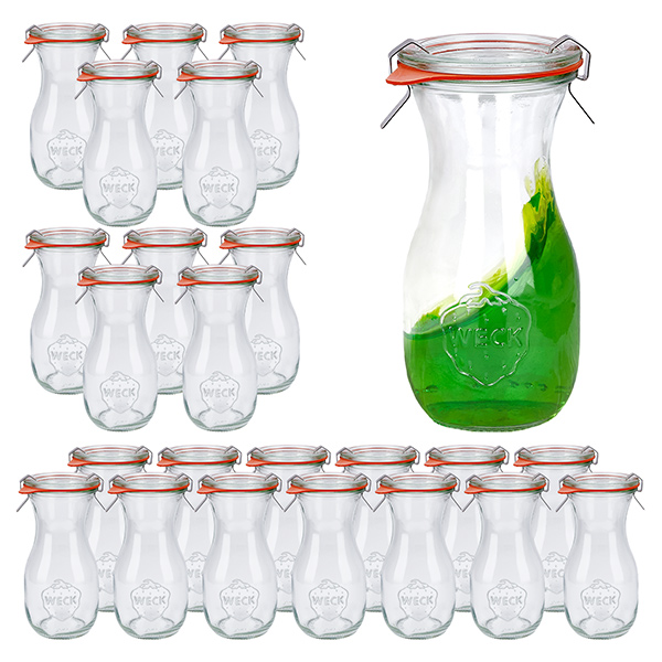Conjunto de 24 frascos Weck garrafa de sumo de 290ml com 24 tampas de vidro Conjunto de 24 frascos Weck garrafa de sumo de 290ml com 24 tampas de vidro