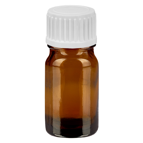 Frasco conta-gotas de 5 ml com tampa standard branca de 0,9 mm BrownLine UT18/5