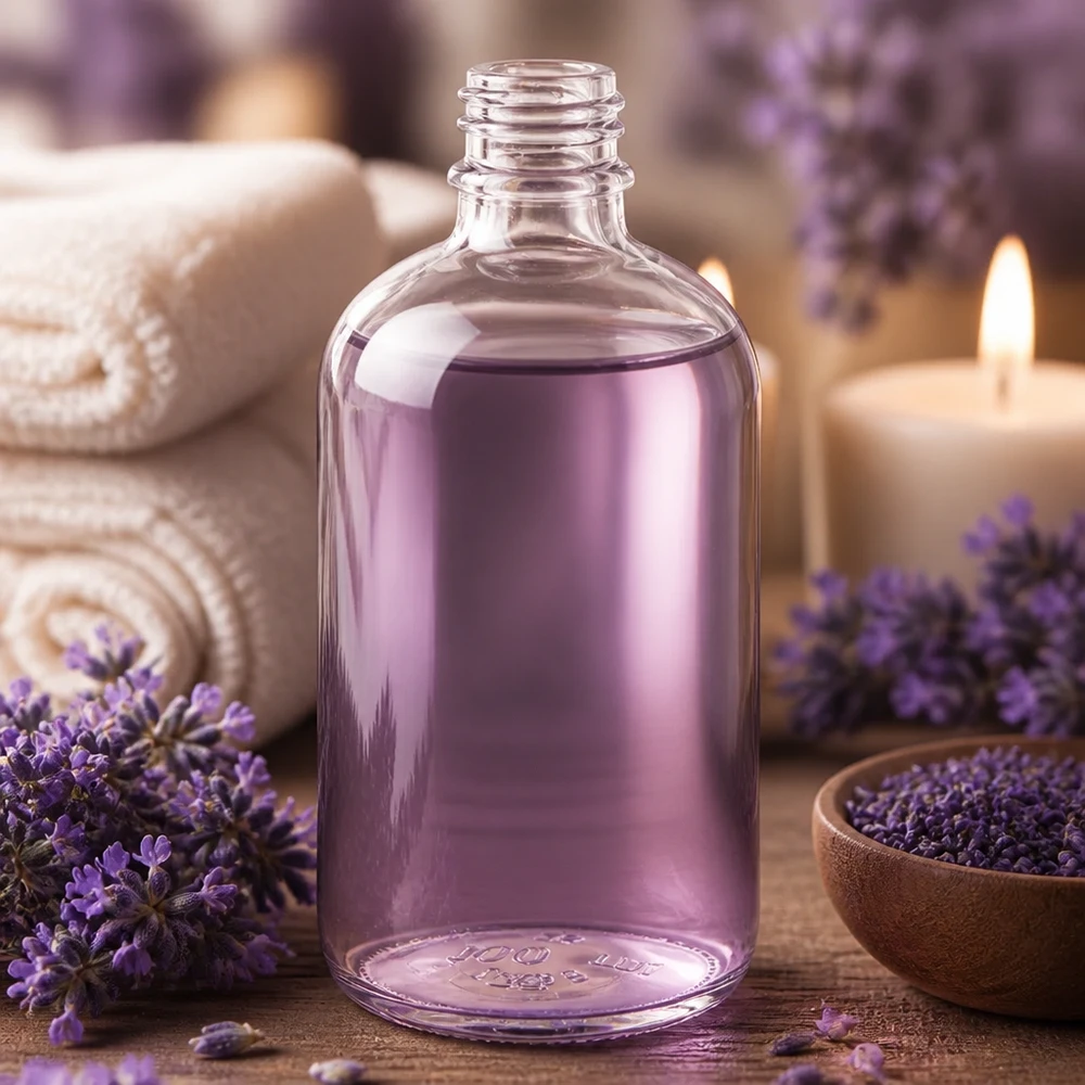 Frasco de vidro transparente ApoGlas 100ml com forma elegante para cosméticos e óleos essenciais