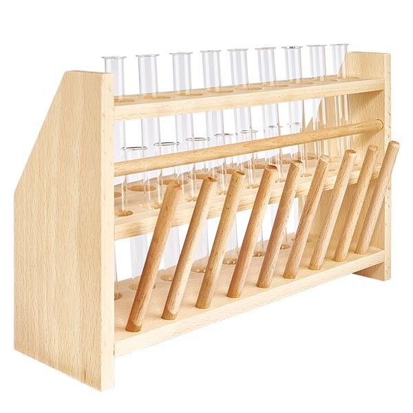 Suporte de madeira para tubos de ensaio com 18 tubos de ensaio de borossilicato 100x12