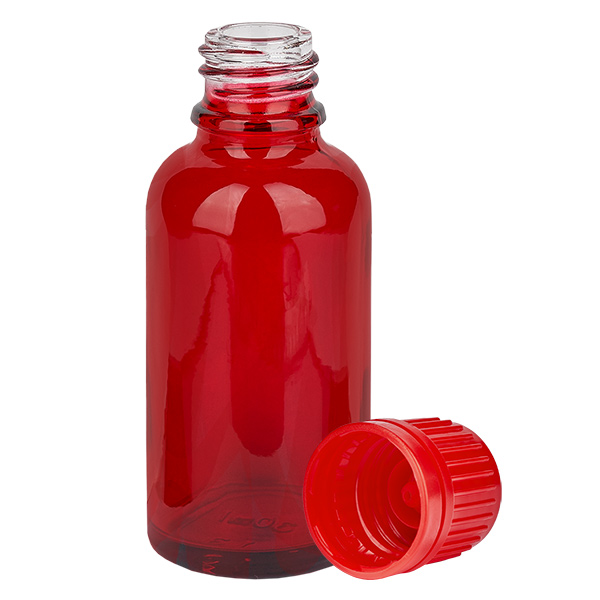 Frasco de 30 ml com tampa de rosca de 11 mm vermelha com fecho inviolável RedLine UT18/30 Frasco de 30 ml com tampa de rosca de 11 mm vermelha com fecho inviolável RedLine UT18/30