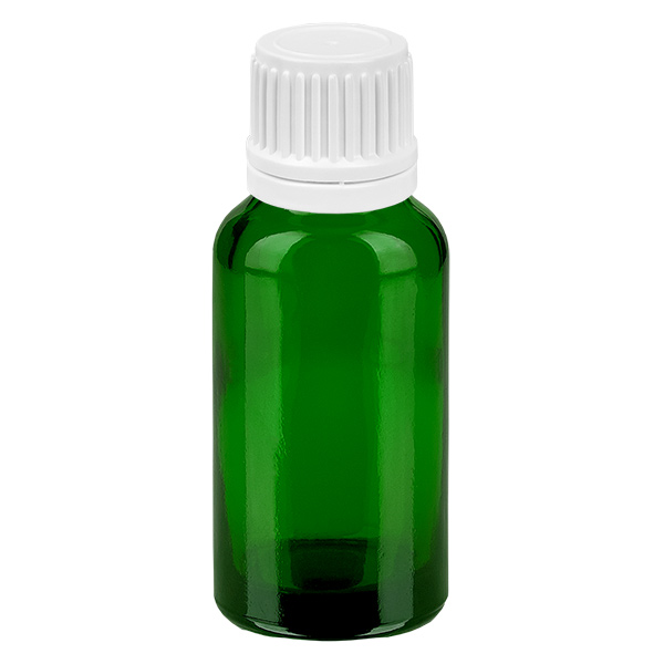 Frasco de 20 ml com tampa de rosca de 11 mm e tampa inviolável branca GreenLine UT18/20