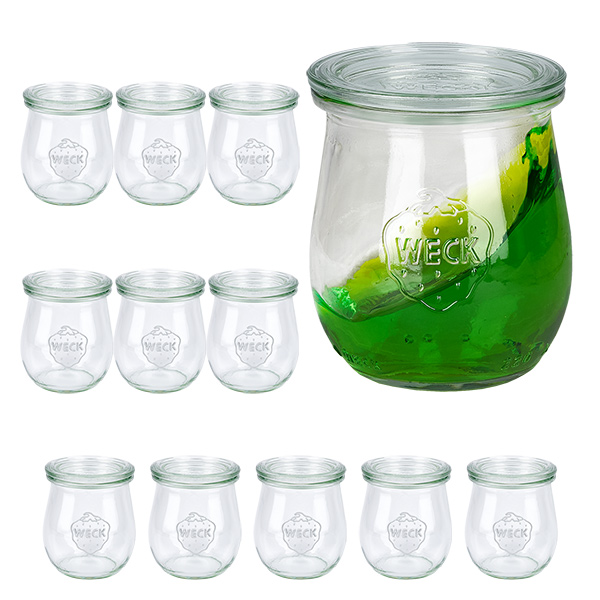 Conjunto de 12 frascos de tulipa de 220 ml da Weck com 12 tampas de vidro