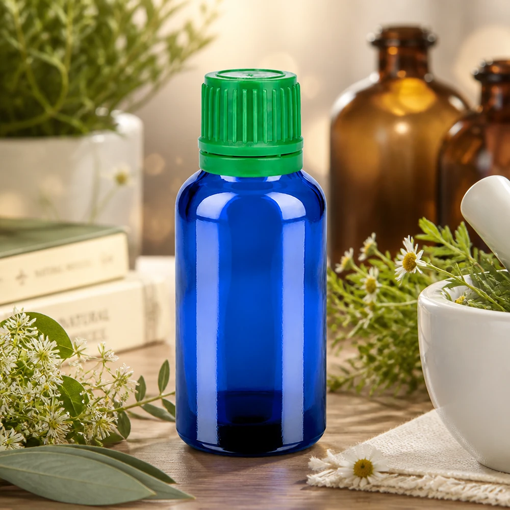 Frasco de vidro compacto de 30 ml com abertura de 11 mm, ideal para aromaterapia móvel e viagens