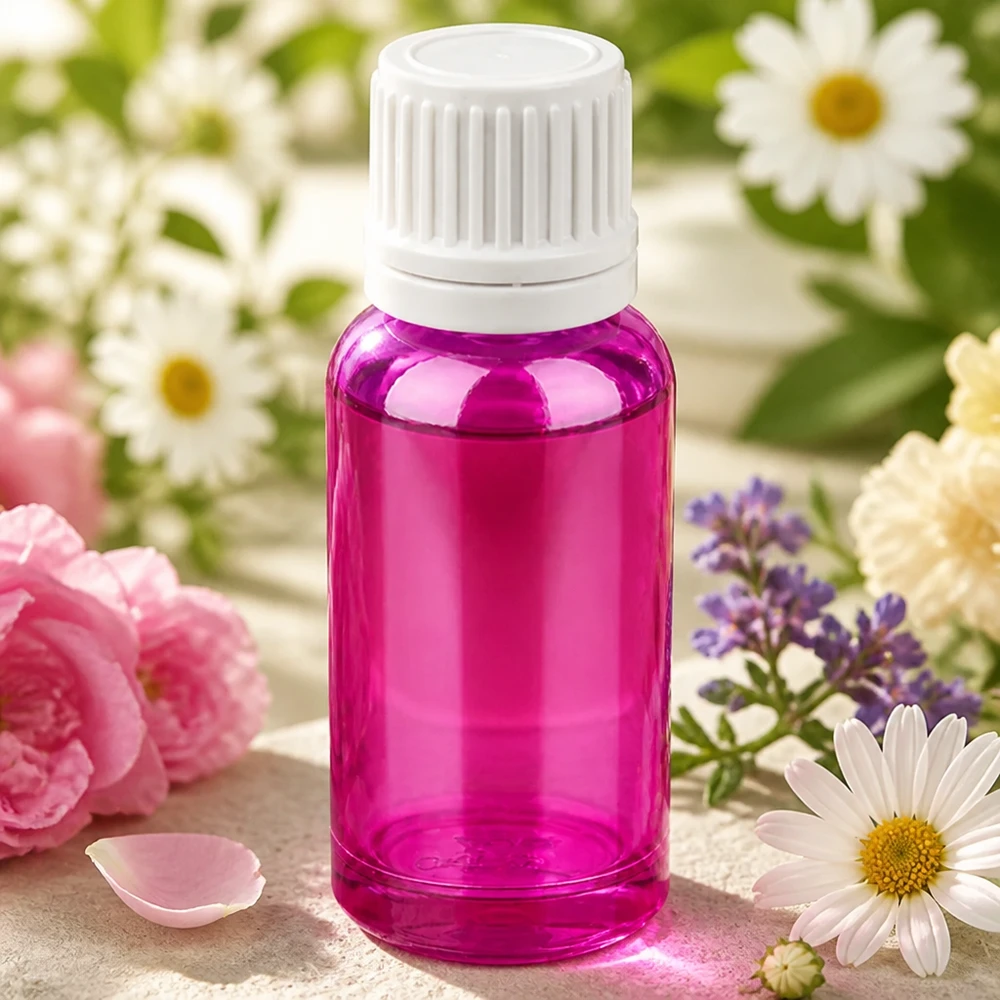Frasco conta-gotas de 20 ml com tampa de rosca de 0,7 mm branca Originalidade PurpleLine UT18/20 Frasco conta-gotas roxo de 20 ml com tampa de rosca UT18/20 branca para produtos cosméticos líquidos