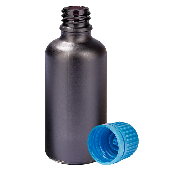 Frasco de 50ml 11mm com tampa de rosca azul inviolável BlackLine UT18/50 Frasco de 50ml 11mm com tampa de rosca azul inviolável BlackLine UT18/50