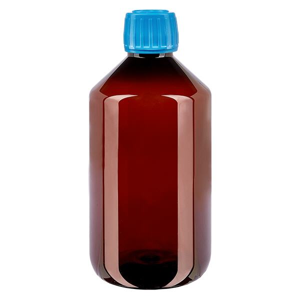 Frasco PET 500ml com tampa azul inviolável Frasco PET 500ml com tampa azul inviolável