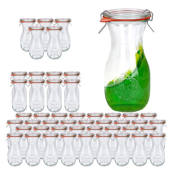 Conjunto de 48 frascos Weck garrafa de sumo de 290ml com 48 tampas de vidro Conjunto de 48 frascos Weck garrafa de sumo de 290ml com 48 tampas de vidro