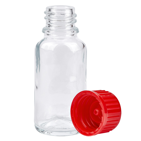 Frasco de 20 ml com tampa de rosca de 11 mm vermelha Standard ClearLine UT18/20 Frasco de 20 ml com tampa de rosca de 11 mm vermelha Standard ClearLine UT18/20