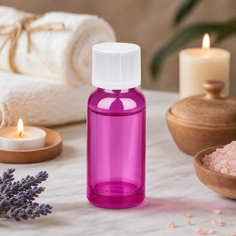 Frasco conta-gotas de 20 ml roxo com tampa normalizada para aplicações de aromaterapia e produtos de bem-estar