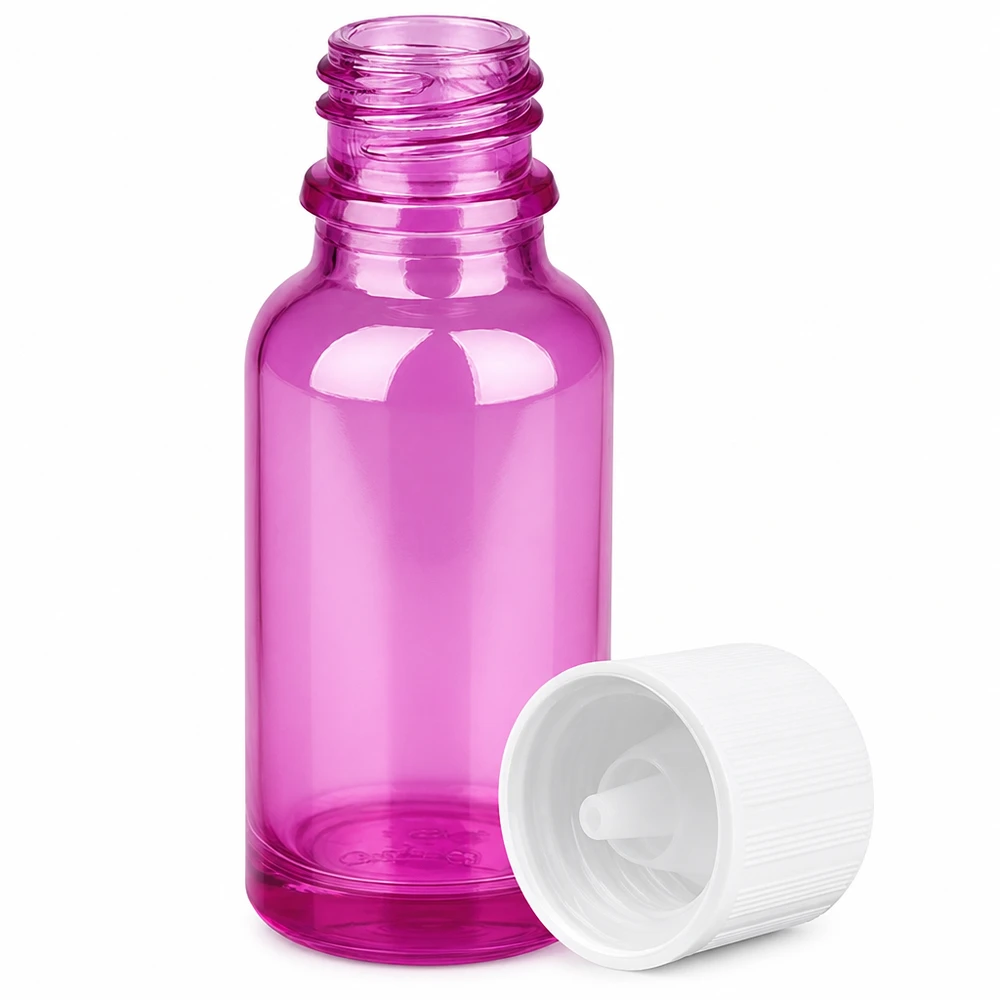 Frasco conta-gotas pequeno de 20 ml em vidro violeta com um prático conta-gotas para óleos essenciais