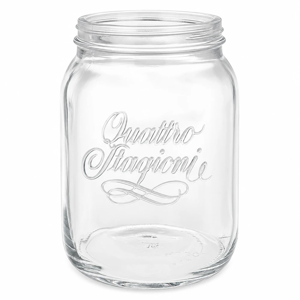 Frasco para uso doméstico Quattro Stagioni 2000ml com logótipo Frasco para conservas transparente sem tampa sobre fundo branco