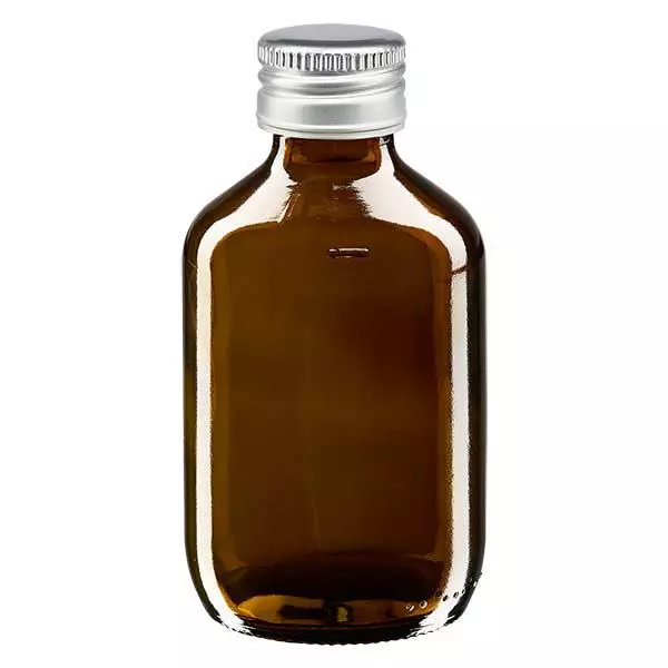 Frasco para medicamentos de 200ml castanho, com tampa de alumínio prateado ApoGlas Frasco para medicamentos de 200ml castanho, com tampa de alumínio prateado ApoGlas