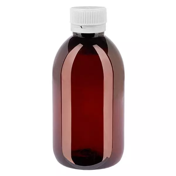 Frasco PET 250ml com tampa inviolável de canelura branca Frasco PET 250ml com tampa inviolável de canelura branca