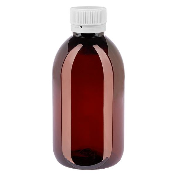 Frasco PET 250ml com tampa inviolável de canelura branca Frasco PET 250ml com tampa inviolável de canelura branca