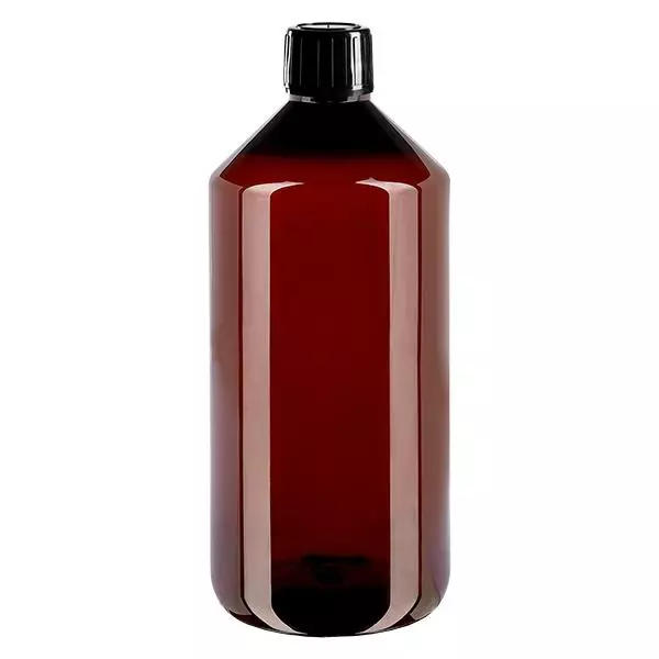 Frasco PET 1000ml com tampa inviolável preta Frasco PET 1000ml com tampa inviolável preta