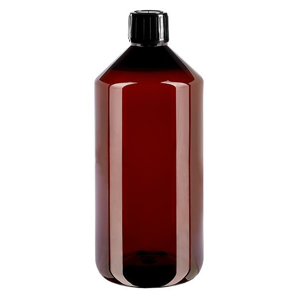 Frasco PET 1000ml com tampa inviolável preta Frasco PET 1000ml com tampa inviolável preta