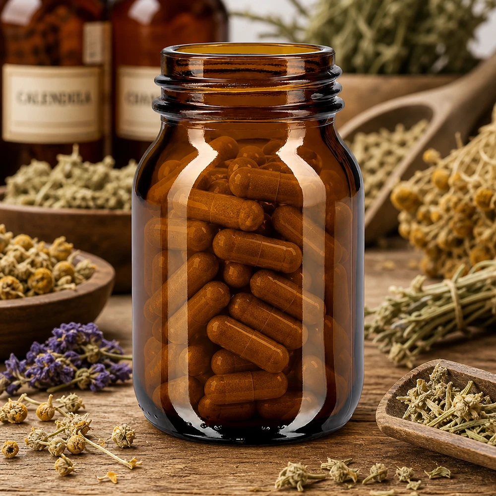 Frasco de vidro âmbar de gargalo largo de 75ml com acabamento de gargalo DIN 40 Frasco de vidro âmbar de gargalo largo de 75 ml com acabamento de gargalo DIN 40 adequado para cápsulas e comprimidos