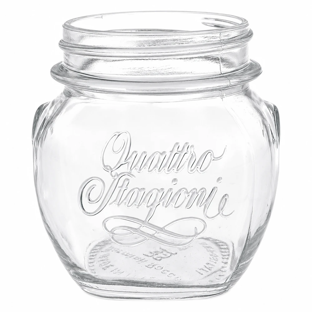 300ml Rundglas "Quattro Stagioni" QS70mm Frasco para conservas Quattro Stagioni de 300 ml em vidro transparente com logótipo em relevo e rosca para conservas