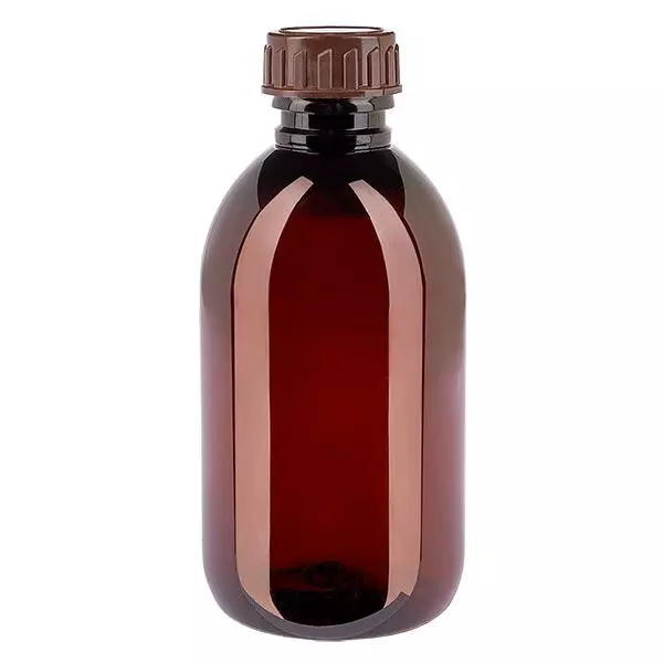 Frasco PET 250ml com tampa castanha standard Frasco PET 250ml com tampa castanha standard