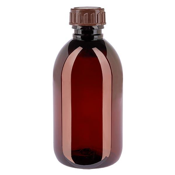 Frasco PET 250ml com tampa castanha standard Frasco PET 250ml com tampa castanha standard