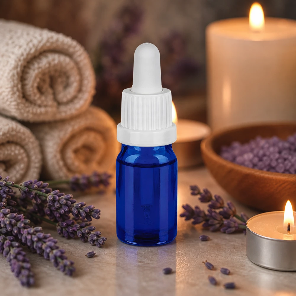 Frasco pipeta de 5 ml branco com fecho inviolável BlueLine UT18/5 Prático frasco de pipeta de 5 ml com pipeta branca ideal para aplicações de aromaterapia e bem-estar
