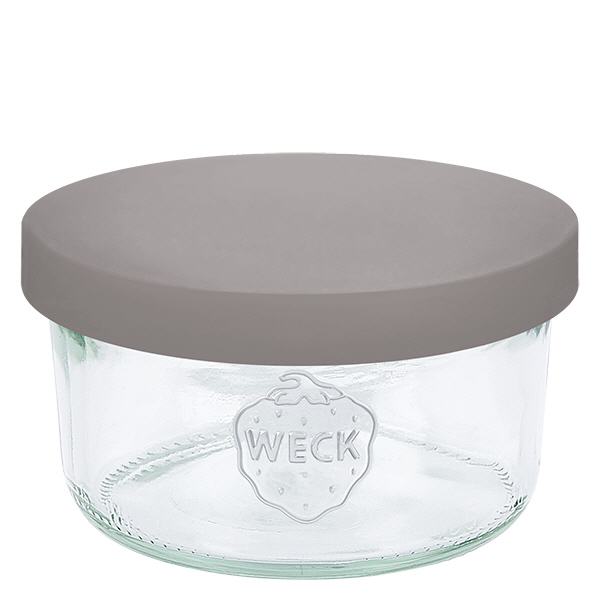 Copos de vidro WECK RR80 de 165ml com tampa de silicone cinzenta