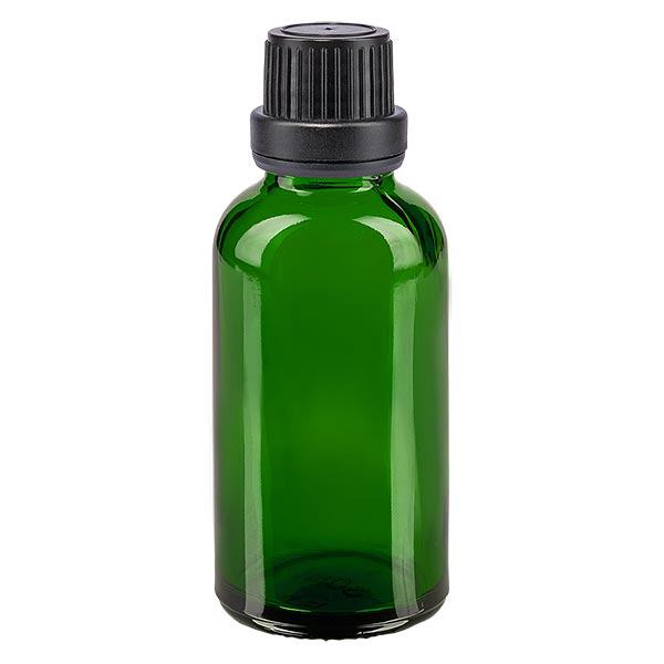 Frasco de farmácia verde 30ml tampa de rosca preta com vedante inviolável Frasco de farmácia verde 30ml tampa de rosca preta com vedante inviolável