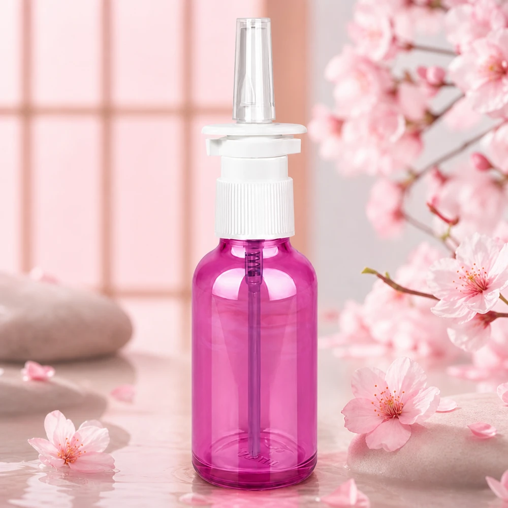 Frasco de spray nasal de 30 ml de alta qualidade com rosca STD num elegante aspeto púrpura para produtos farmacêuticos