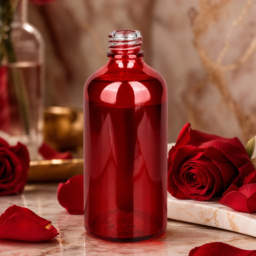 Frasco de farmácia de 100 ml RedLine UT18/100 UNiTWIST Frasco de farmácia RedLine 100ml em vermelho elegante para aplicações cosméticas e produtos naturais
