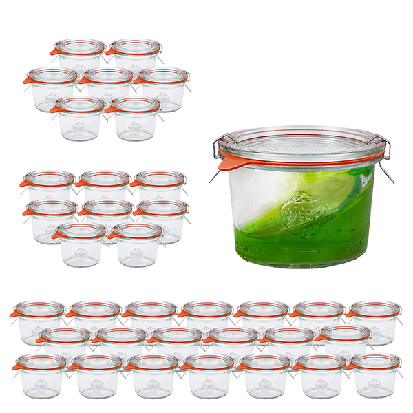 36er Set Weck Gläser 80ml Sturzgläser mit 36 Glasdeckeln, 36