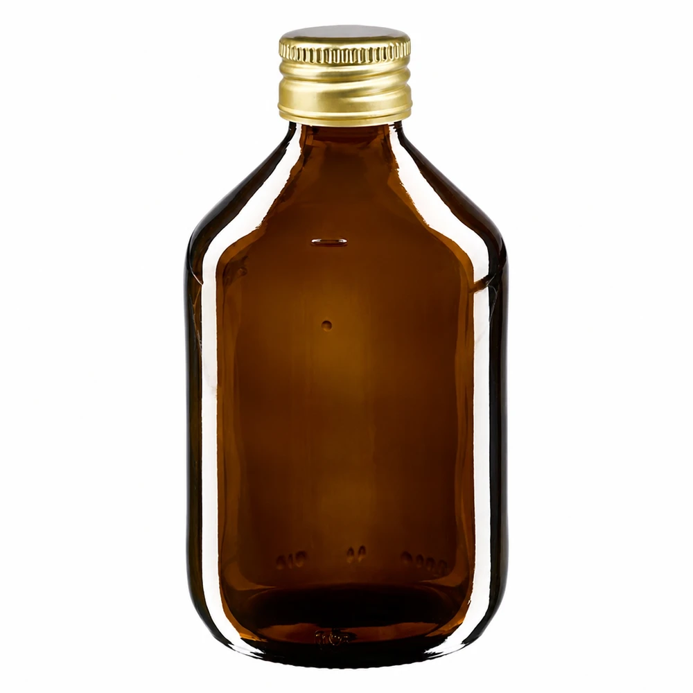 Frasco para medicamentos de 300 ml castanho com tampa de alumínio dourada para medicamentos e tinturas