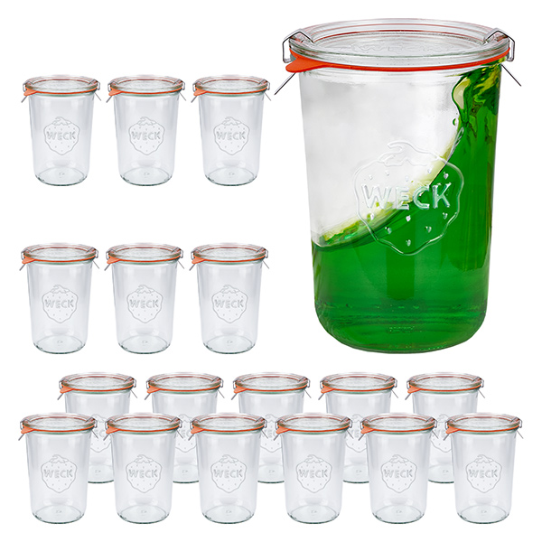 Conjunto de 18 frascos Weck 850ml, copos de 3/4L com 18 tampas de vidro