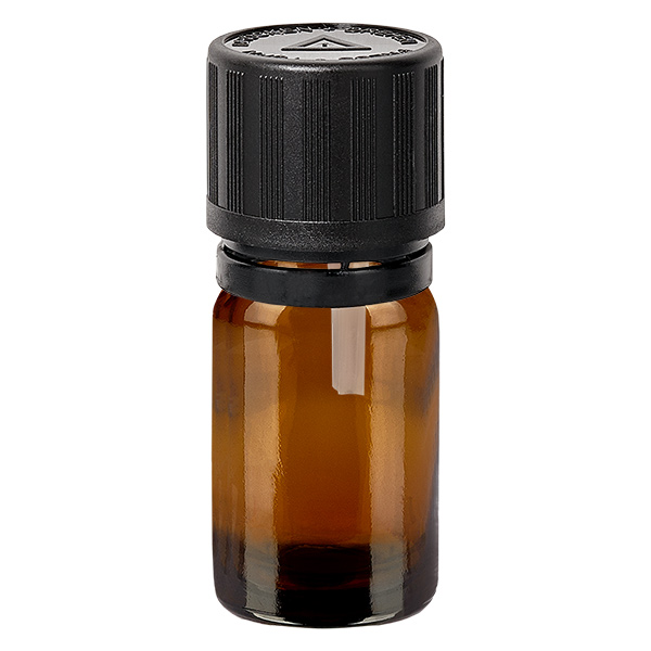 Frasco conta-gotas de 5 ml 1mm preto com fecho inviolável Fecho de segurança para crianças Símbolo de aviso cego CastanhoL. UT18/5