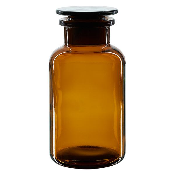 Frasco de ombro redondo 500ml castanho com gargalo largo e rolha de vidro