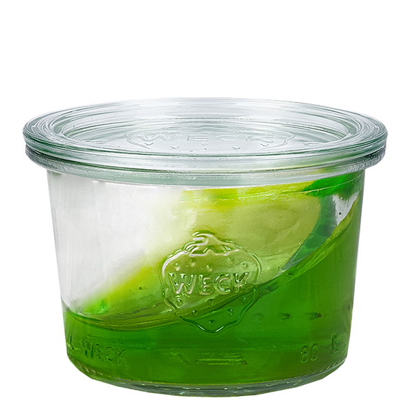 Conjunto de 24 copos de vidro Weck 80ml com 24 tampas de vidro Conjunto de 24 copos de vidro Weck 80ml com 24 tampas de vidro
