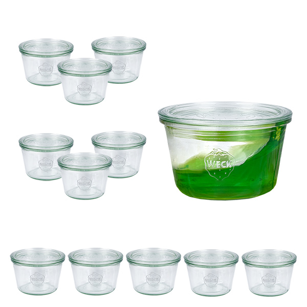 Conjunto de 12 copos de vidro Weck de 370ml com 12 tampas de vidro Conjunto de 12 copos de vidro Weck de 370ml com 12 tampas de vidro