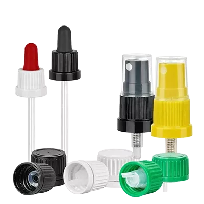 Tampas e pipetas para frascos farmacêuticos