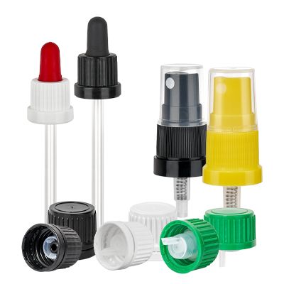 Tampas e pipetas para frascos farmacêuticos