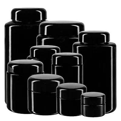 Potes de vidro roxo (vidro Miron)