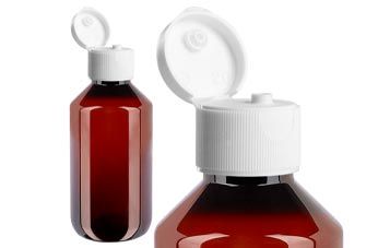 Frascos médicos em PET castanho com tampa articulada
