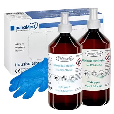 Luvas de proteção e desinfetantes