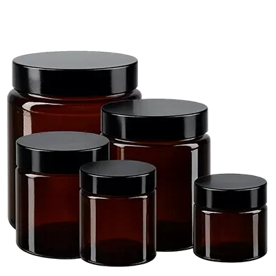 Potes de vidro castanho